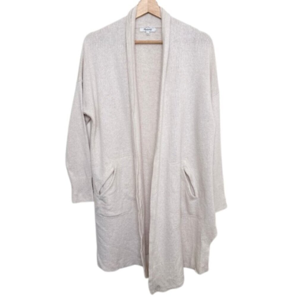 Madewell Womens Small Merino Wool Long Line Shawl Cardigan CN Ivory